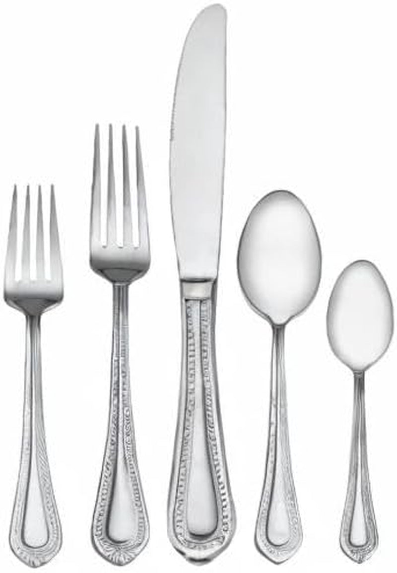 Regent Bead 65-Piece Silverware Set, 18/10 Stainless Steel Flatware Service for 12, Includes 5 Serving Tools, Dishwasher Safe Polished Cutlery