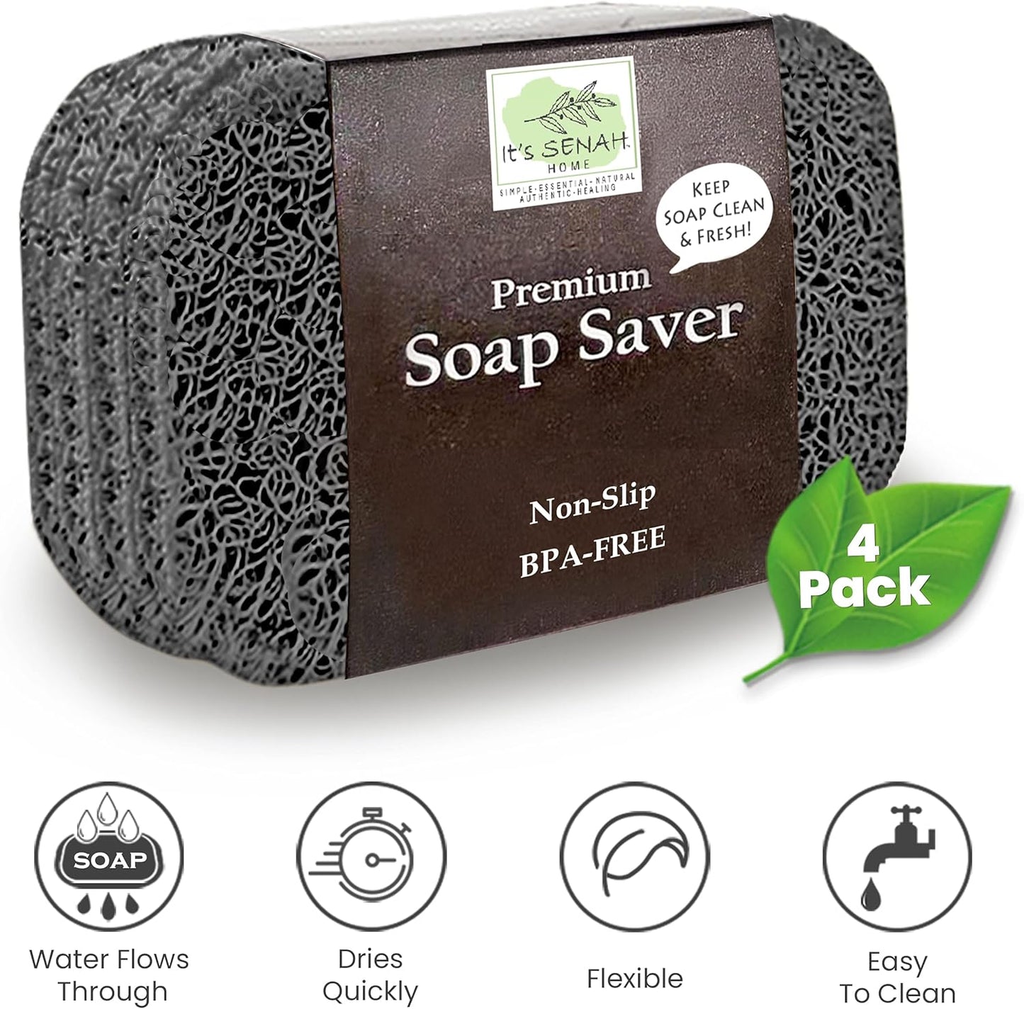 |4Pack| Keep Soap Clean & Fresh Bathroom Soap Dishes, Soap Saver Set | Eco-Friendly, Recyclable | Flexible & Durable Soap Lift | Bpa-Free, Non-Slip Bath Soap Holders