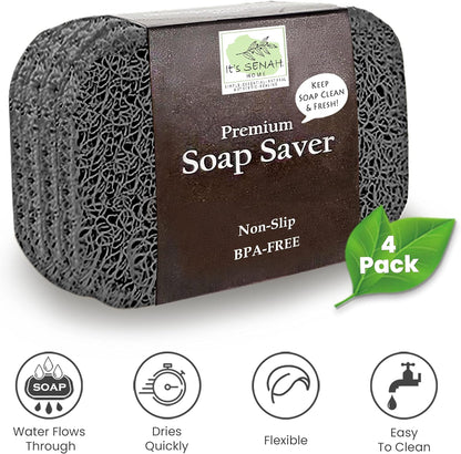 |4Pack| Keep Soap Clean & Fresh Bathroom Soap Dishes, Soap Saver Set | Eco-Friendly, Recyclable | Flexible & Durable Soap Lift | Bpa-Free, Non-Slip Bath Soap Holders