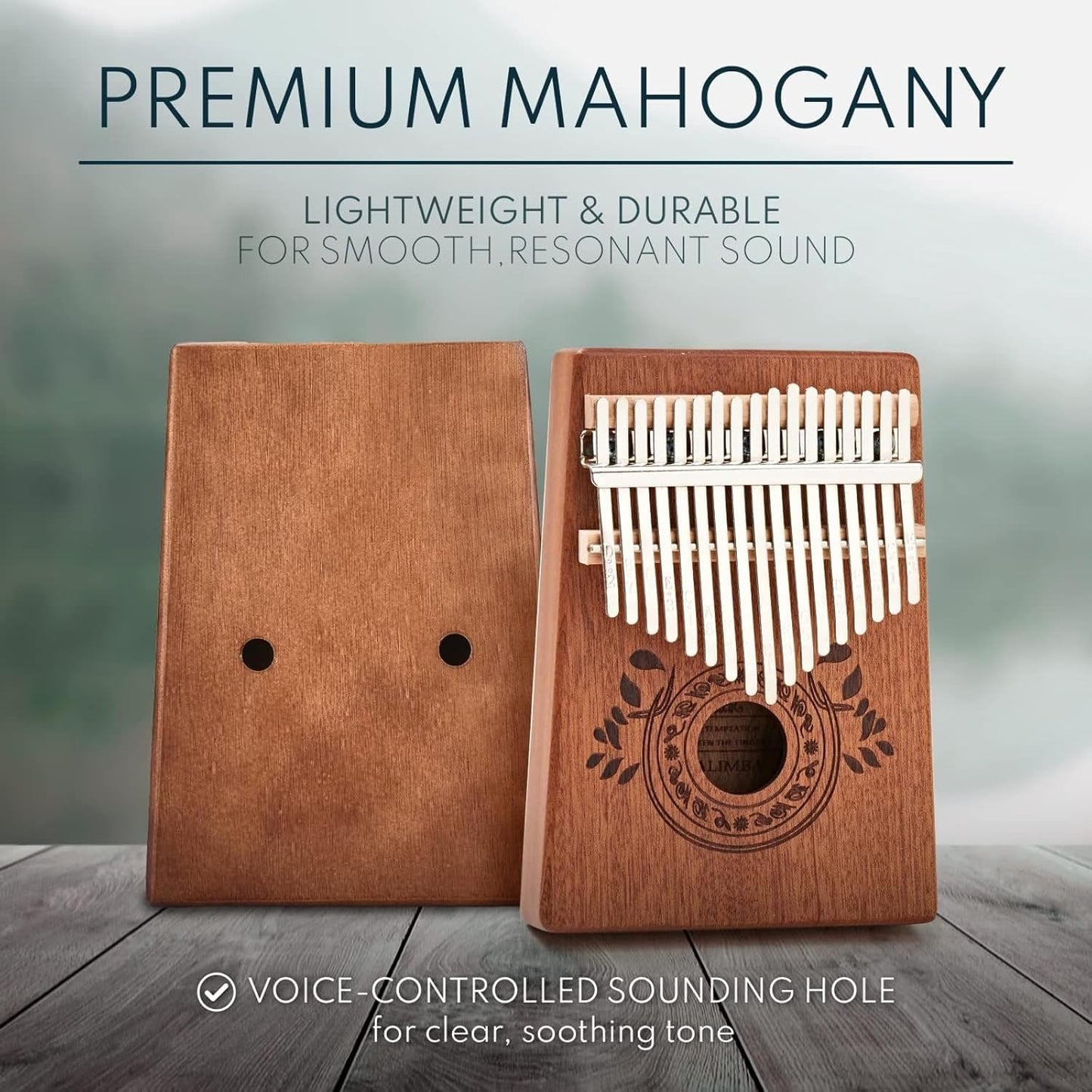 17-Key Kalimba Thumb Piano - Portable Mahogany Percussion Mbira Instrument - Beginner Tuning Set, Music Instruments for Kids Gifts - Light Brown