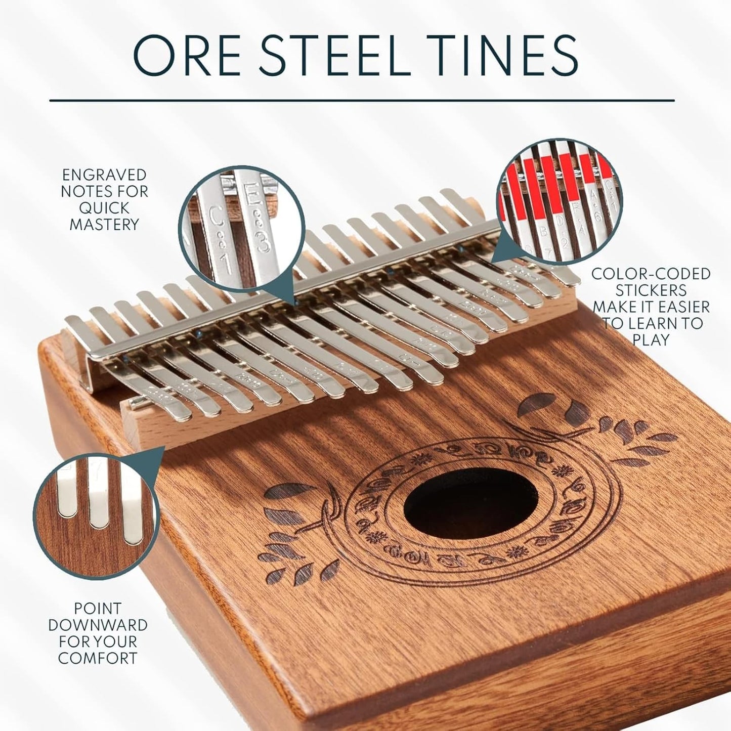 17-Key Kalimba Thumb Piano - Portable Mahogany Percussion Mbira Instrument - Beginner Tuning Set, Music Instruments for Kids Gifts - Light Brown