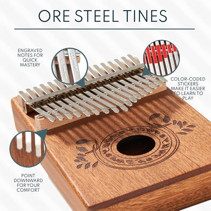 17-Key Kalimba Thumb Piano - Portable Mahogany Percussion Mbira Instrument - Beginner Tuning Set, Music Instruments for Kids Gifts - Light Brown