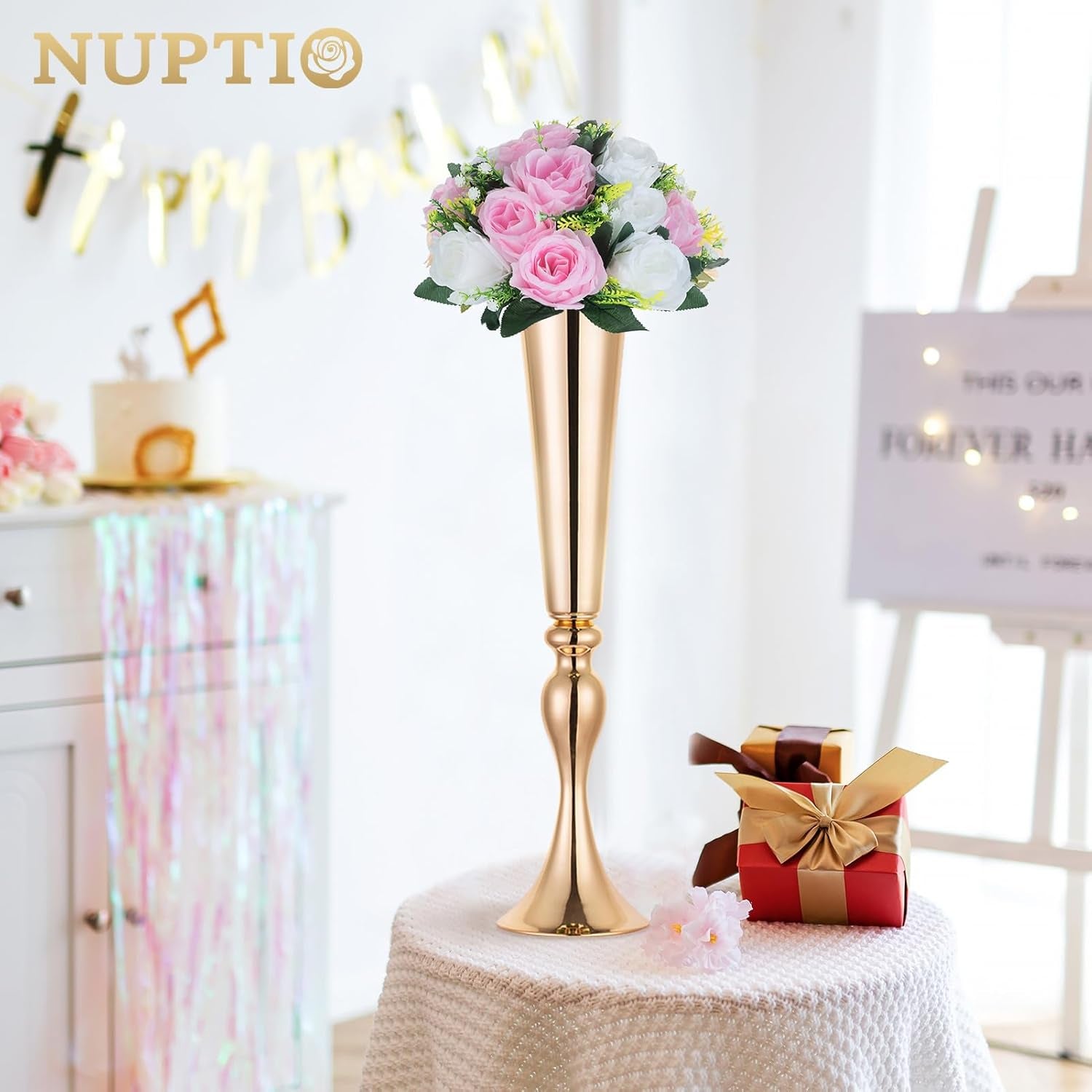 Flower Centerpieces for Wedding Tables: Pink & White Artificial Flower Ball Arrangement for Weddings Party - 2 Pcs Fake Floral Rose for Birthday Bridal Shower Decorations