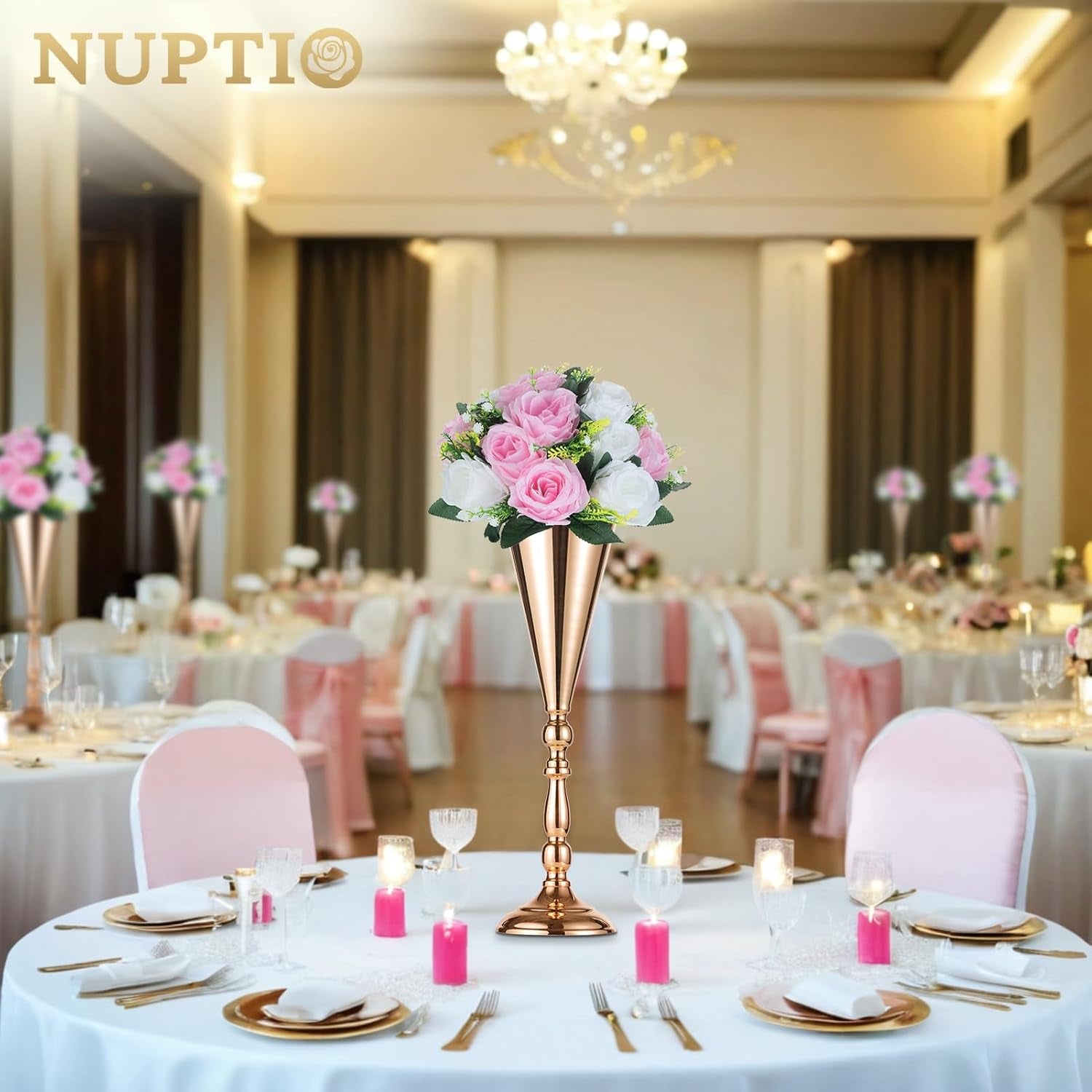 Flower Centerpieces for Wedding Tables: Pink & White Artificial Flower Ball Arrangement for Weddings Party - 2 Pcs Fake Floral Rose for Birthday Bridal Shower Decorations