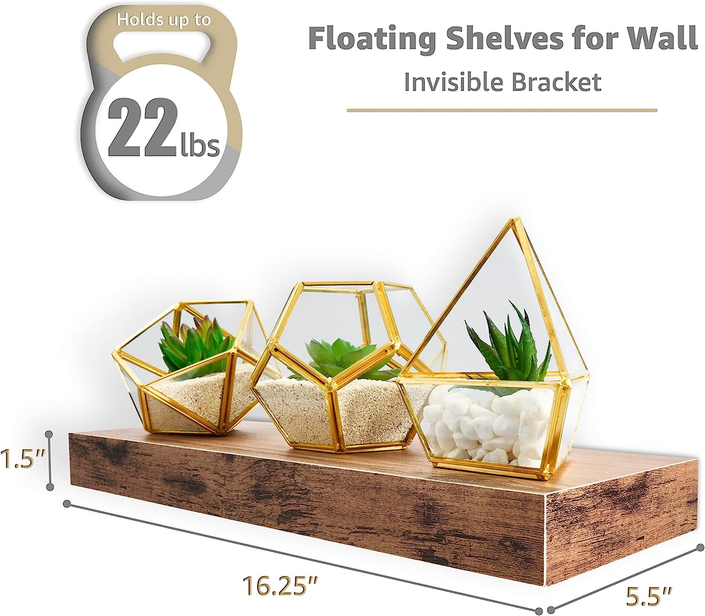 Floating Shelves for Kitchen, Bedroom, Bathroom Storage - Wall Mounted, over Toilet, Hanging Book Shelf for Living Room (Mahogany, 3 Pack)