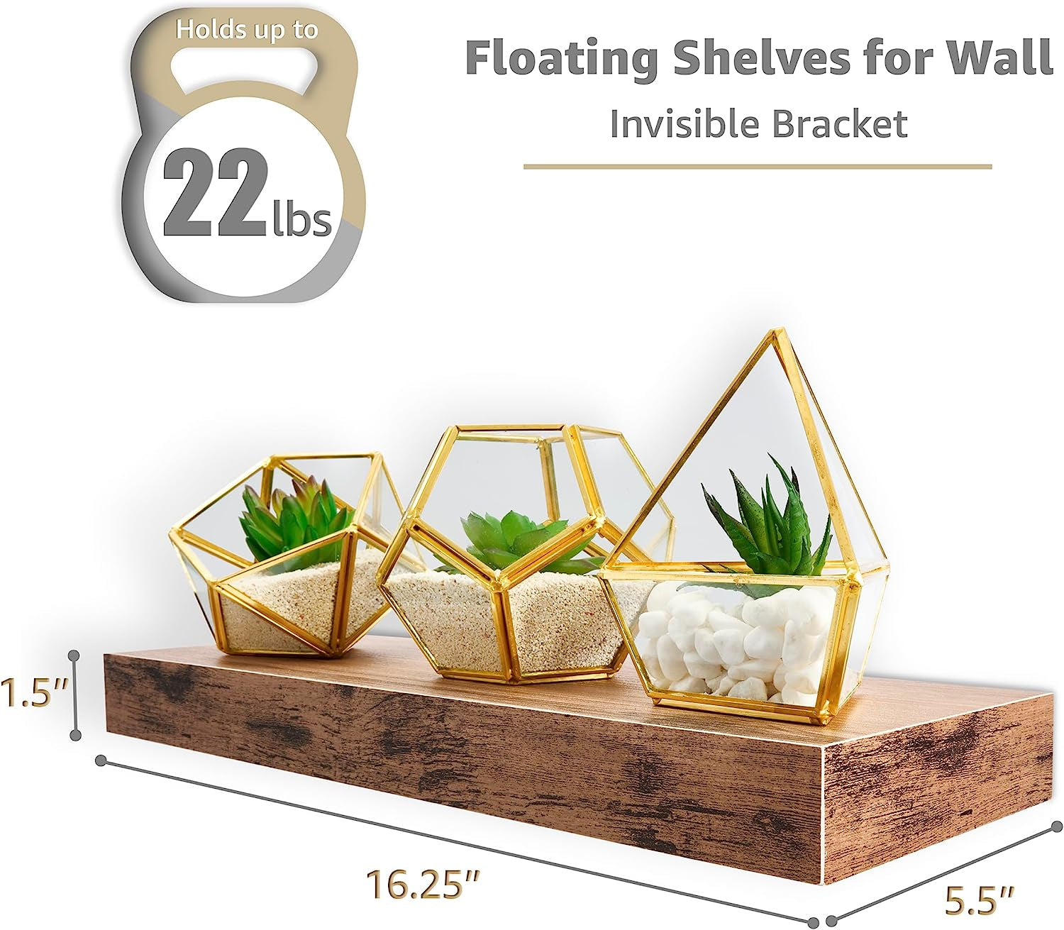 Floating Shelves for Kitchen, Bedroom, Bathroom Storage - Wall Mounted, over Toilet, Hanging Book Shelf for Living Room (Mahogany, 3 Pack)